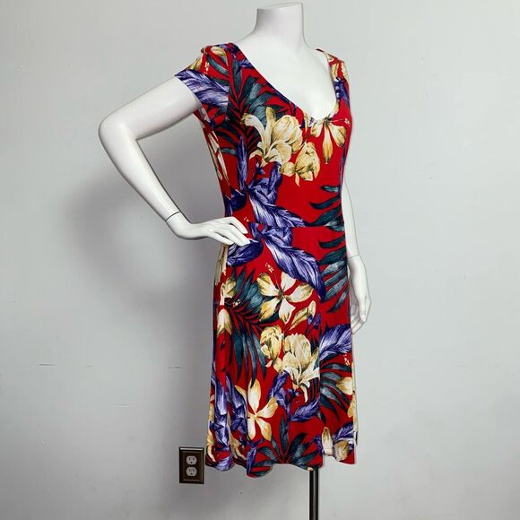 Lascana Venus Red Tropical Floral Dress Fit & Flare Hawaiian Women's Size M - Picture 4 of 9
